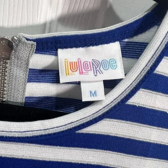 Lularoe Amelia Blue, Gray With White Stripe Dress Size Medium NWT Nautical Vacay - Picture 2 of 8